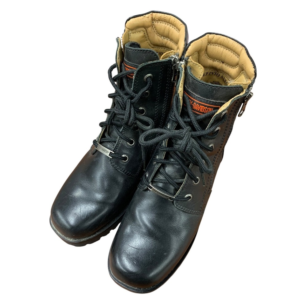 Harley-Davidson Men's‎ Black Leather Lace Up Motorcycle Ankle Boots Size 7.5 USA